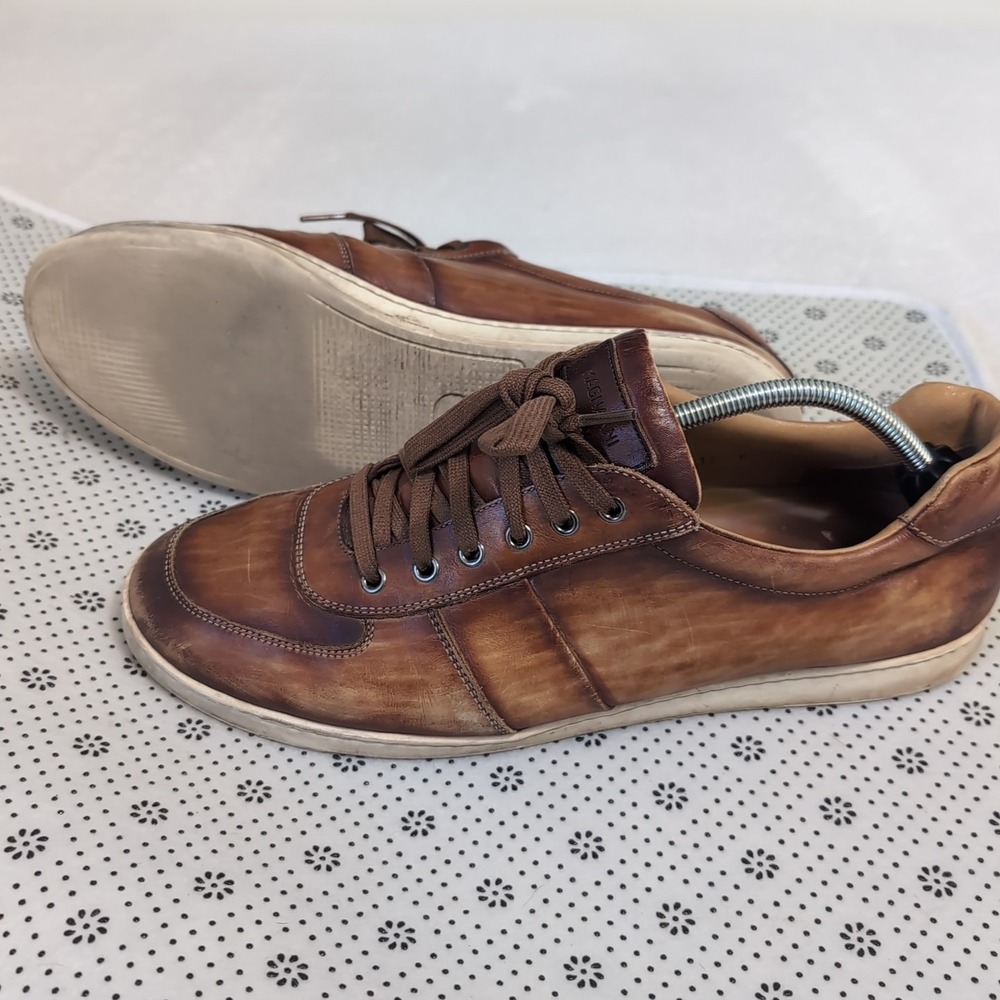 MAGNANNI Bobbie Cognac Tabaco Brown Leather Low Top Leather Tie Sneakers Men 12
